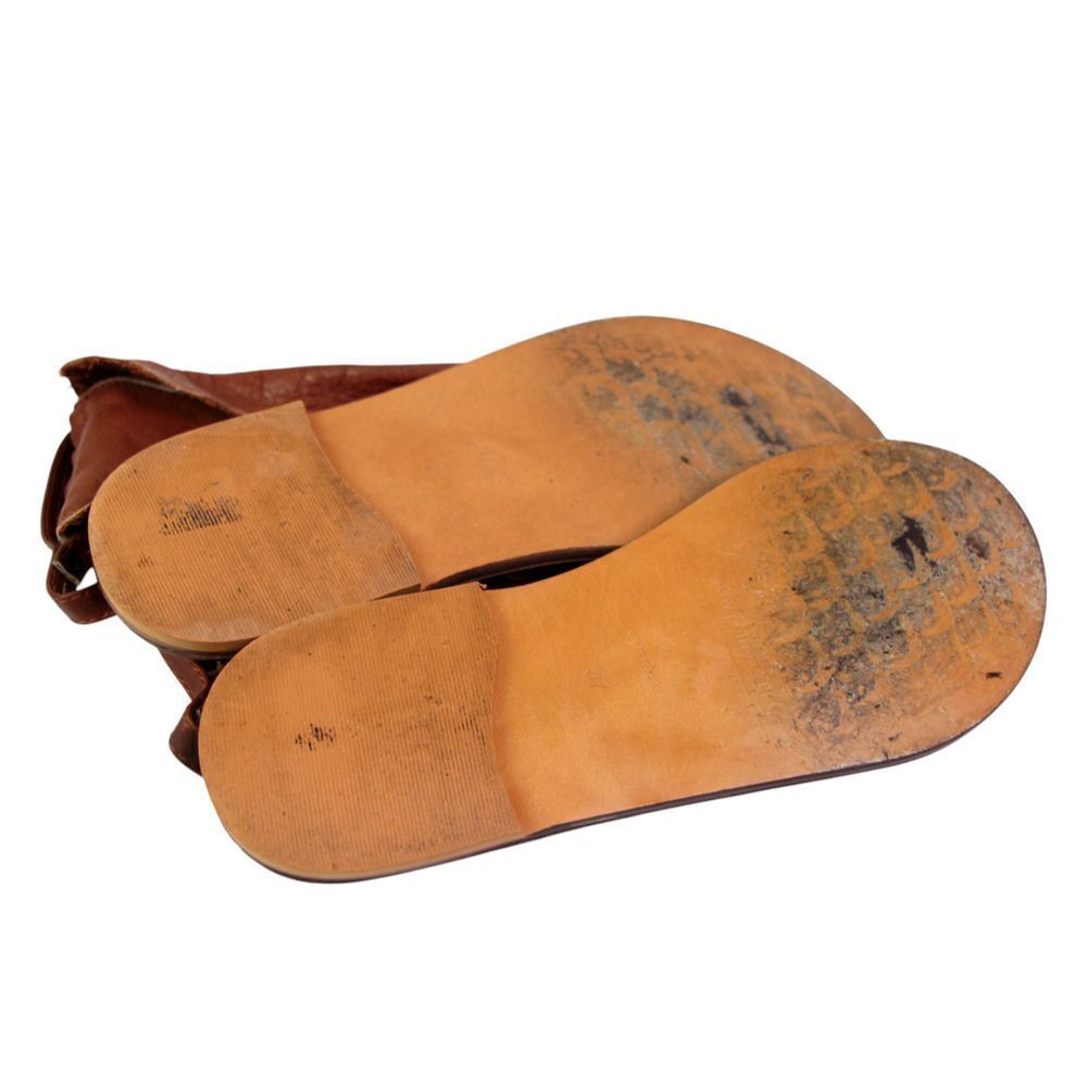 Porronet BROWN REAL LEATHER OPEN TOE ZIP FLAT SLINGBACK SANDALS SHOES Size 37 - Picture 7 of 11